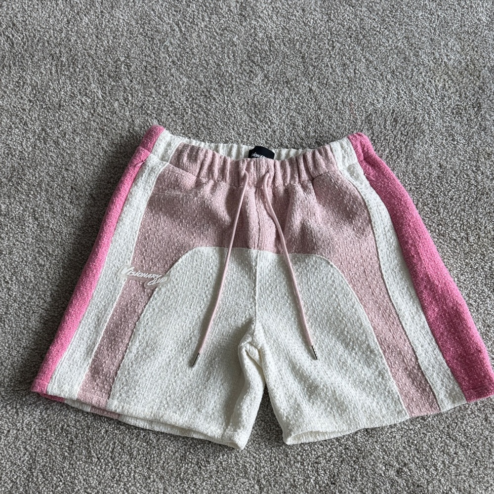 Colorblock Terry Athletic Shorts in Pink & White